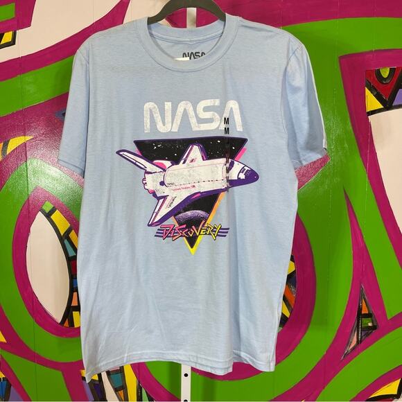 NWT, NASA Light Blue 80's Style Graphic Tee. Size Medium - Picture 1 of 5